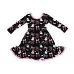 Preorder 09.07 GLD1262 Halloween Ghost Bats Pink Girl's Dress