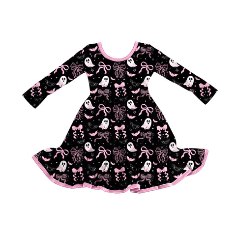 Preorder 09.07 GLD1262 Halloween Ghost Bats Pink Girl's Dress