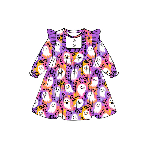 Preorder 09.09 GLD1265 Halloween Ghost Leopard Purple Girl's Dress