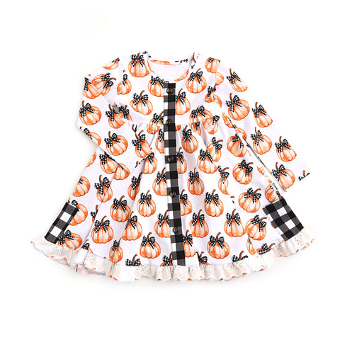 Preorder 09.09 GLD1266 Fall Pumpkin Bows Girl's Dress