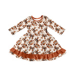 Preorder 09.15 GLD1268 Football Bows Brown Girl's Dress