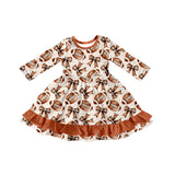 Preorder Samples GLD1268 Football Bows Brown Girl's Dress