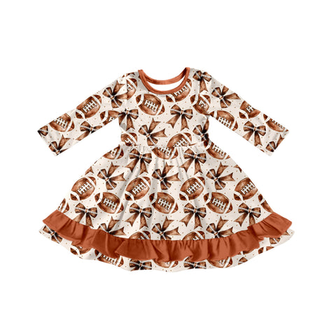 Preorder 09.15 GLD1268 Football Bows Brown Girl's Dress