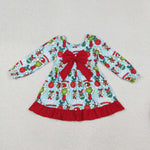GLD1269 Christmas Green Animal Big Bow Girl's Dress