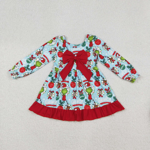 GLD1269 Christmas Green Animal Big Bow Girl's Dress