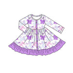 Preorder 09.16 GLD1271 Coquette Bows Purple Buttons Girl's Dress