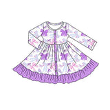 Preorder Samples GLD1271 Coquette Bows Purple Buttons Girl's Dress