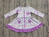 Preorder Samples GLD1271 Coquette Bows Purple Buttons Girl's Dress