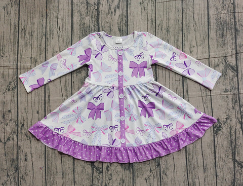 Preorder Samples GLD1271 Coquette Bows Purple Buttons Girl's Dress