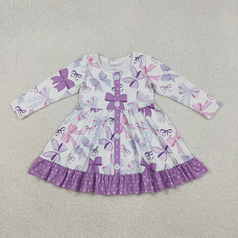 GLD1271 Coquette Bows Purple Buttons Girl's Dress