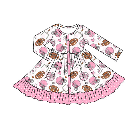 Preorder 09.18 GLD1272 Football Go Team Game Day Pink Buttons Girl's Dress