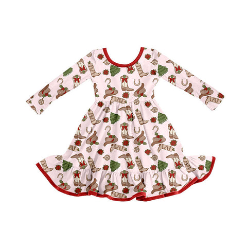 Preorder 09.20 GLD1274 Christmas Cowboy Hat Boots Girl's Dress