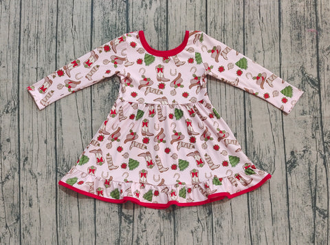 Preorder Samples GLD1274 Christmas Cowboy Hat Boots Girl's Dress