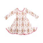 Preorder 09.21 GLD1278 Christmas Gingerbread Love Pink Girl's Dress