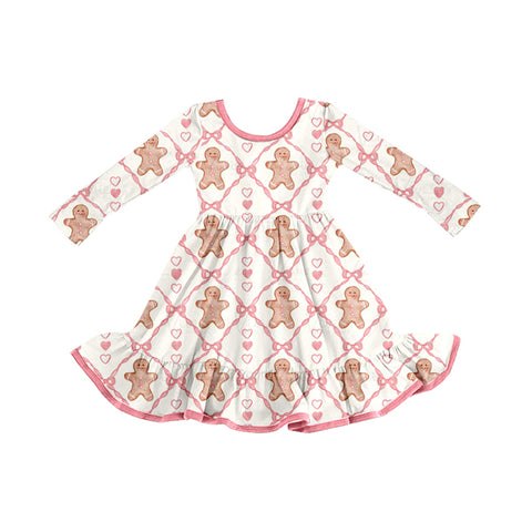 Preorder 09.21 GLD1278 Christmas Gingerbread Love Pink Girl's Dress