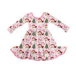 Preorder 09.25 GLD1279 Christmas Santa Bows Pink Girl's Dress