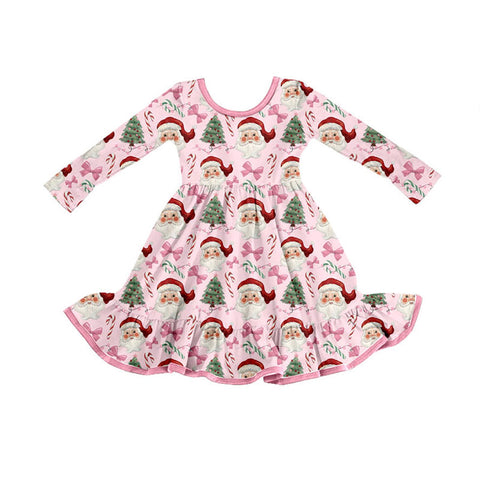 Preorder 09.25 GLD1279 Christmas Santa Bows Pink Girl's Dress