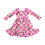 Preorder 09.26 GLD1281 Christmas Cartoon Plaid Pink Girl's Dress