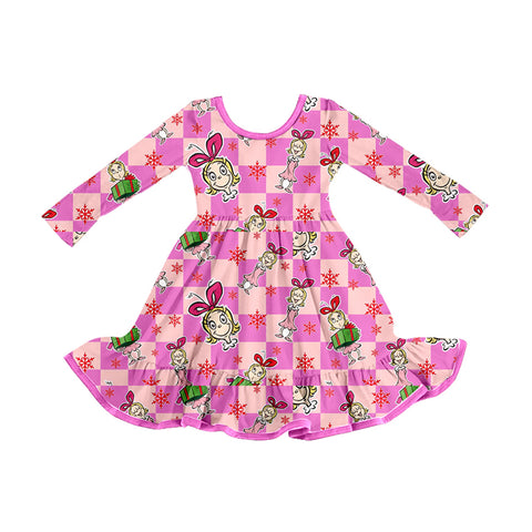 Preorder 09.26 Christmas Cartoon Plaid Pink Girl's Dress