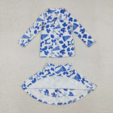 GLD1283 Go Team Football Blue Yoga Zipper Pullover Girls Skorts Set