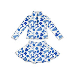 Preorder MOQ 5 Pcs GLD1283 Go Team Football Blue Yoga Zipper Pullover Girls Skorts Set