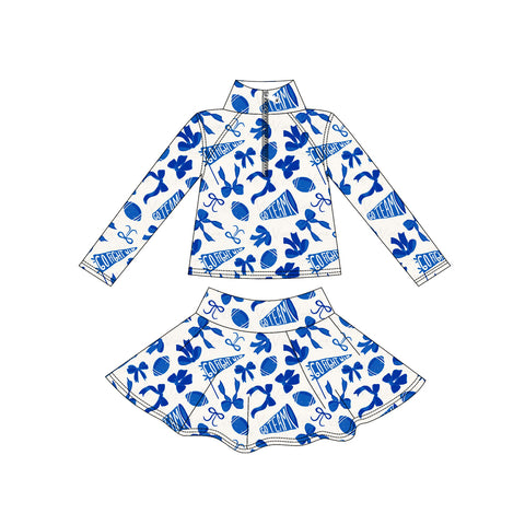 Preorder MOQ 5 Pcs GLD1283 Go Team Football Blue Yoga Zipper Pullover Girls Skorts Set