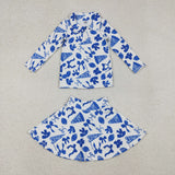 GLD1283 Go Team Football Blue Yoga Zipper Pullover Girls Skorts Set