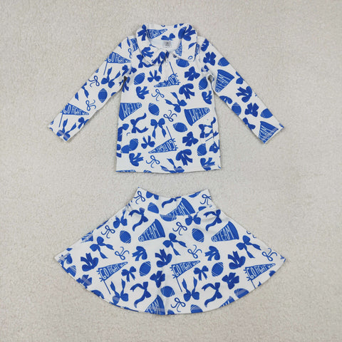 GLD1283 Go Team Football Blue Yoga Zipper Pullover Girls Skorts Set