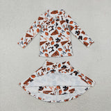 GLD1285 Go Team Football Orange Yoga Zipper Pullover Girls Skorts Set