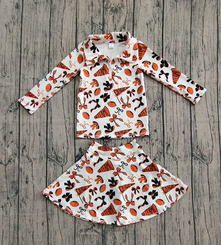 Preorder Samples GLD1285 Go Team Football Orange Yoga Zipper Pullover Girls Skorts Set