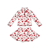 Preorder MOQ 5 Pcs GLD1286 Go Team Football Red Yoga Zipper Pullover Girls Skorts Set