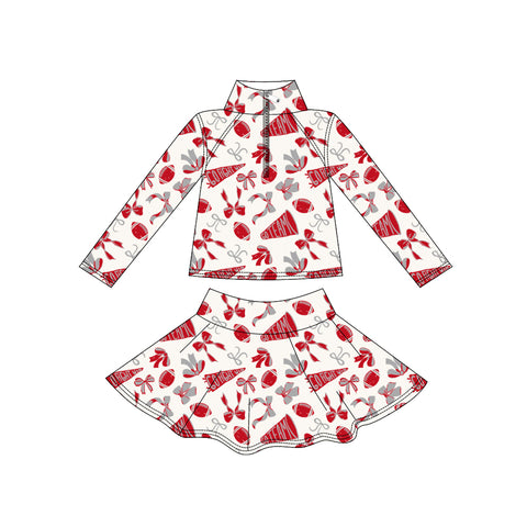 Preorder MOQ 5 Pcs GLD1286 Go Team Football Red Yoga Zipper Pullover Girls Skorts Set