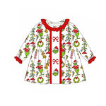 Preorder 09.24 GLD1289 Christmas Cartoon Green Animal Girl's Dress