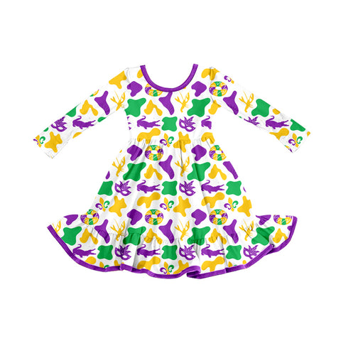 Preorder 09.24 GLD1291 Mardi Gras Camo Girl's Dress