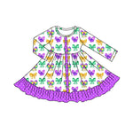 Preorder 09.24 GLD1292 Mardi Gras Bows Purple Girl's Dress