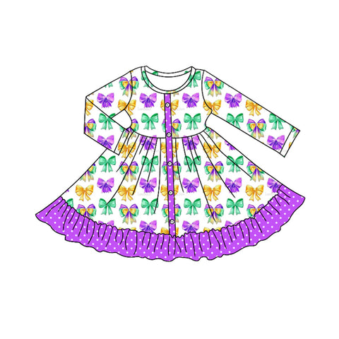Preorder 09.24 GLD1292 Mardi Gras Bows Purple Girl's Dress