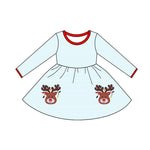 Preorder 09.25 GLD1293 Christmas Elk Deer Red Girl's Dress