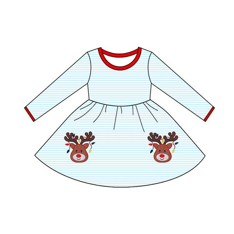 Preorder 09.25 GLD1293 Christmas Elk Deer Red Girl's Dress
