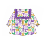 Preorder 09.25 GLD1295 Mardi Gras Bows Purple Girl's Dress