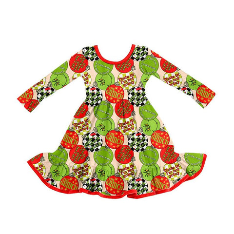 Preorder 09.29 GLD1296 Christmas Green Animal Red Girl's Dress