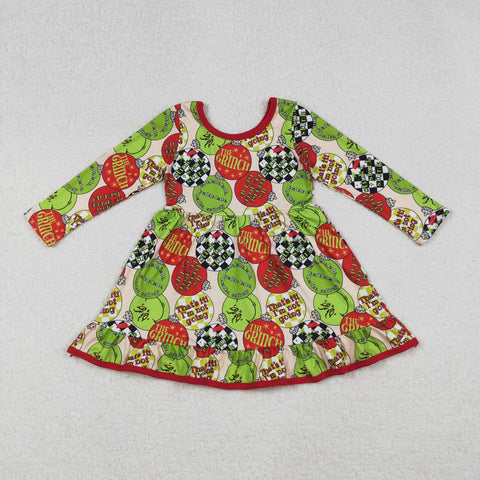 GLD1296 Christmas Green Animal Red Girl's Dress (12-18M to 7-8T)