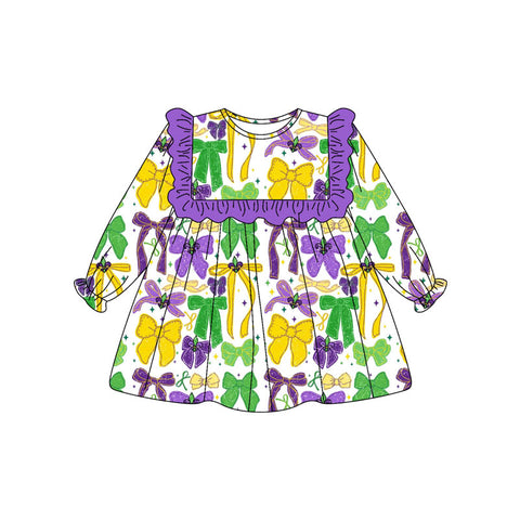 Preorder 10.01 MOQ 5 pcs Mardi Gras Bows Girl's Dress