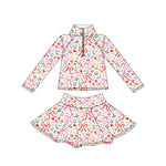 Preorder 10.03 MOQ 5 pcs GLD1309 Bows Flower Yoga Pullover Girls Skorts Set