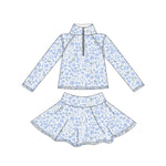 Preorder 10.03 MOQ 5 pcs GLD1310 Flower Blue Yoga Pullover Girls Skorts Set