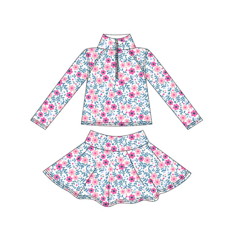 Preorder 10.03 MOQ 5 pcs GLD1311 Flower Pink Yoga Pullover Girls Skorts Set