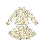 Preorder 10.03 MOQ 5 pcs GLD1312 Flower Yellow Yoga Pullover Girls Skorts Set