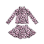 Preorder 10.03 MOQ 5 pcs GLD1313 Leopard Pink Yoga Pullover Girls Skorts Set