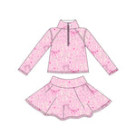 Preorder 10.03 MOQ 5 pcs GLD1314 Coquette Bows Pink Yoga Pullover Girls Skorts Set