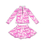 Preorder 10.03 MOQ 5 pcs GLD1315 Coquette Bows Pink Yoga Pullover Girls Skorts Set