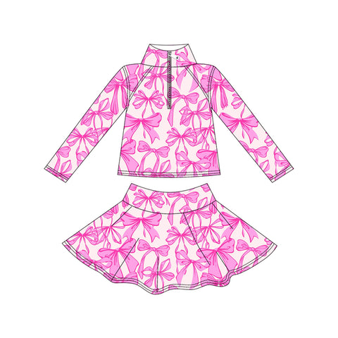 Preorder 10.03 MOQ 5 pcs GLD1315 Coquette Bows Pink Yoga Pullover Girls Skorts Set
